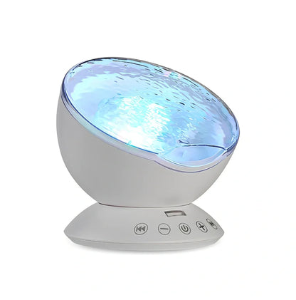 Ocean wave projector showing colourful LED light projection with remote control and adjustable 45-degree angle