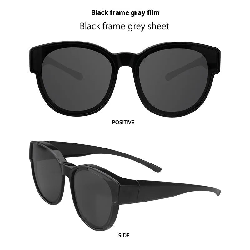 Women's polarised sunglasses for outdoor use feature a durable TR polymer frame in six colour variations including black with blue tape, grey, pink, purple, silver film or transparent with grey film for sun protection during sports, driving, and events.