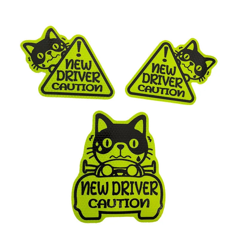 Set of three magnetic reflective stickers showing cat, panda, and duck designs with reflective printing