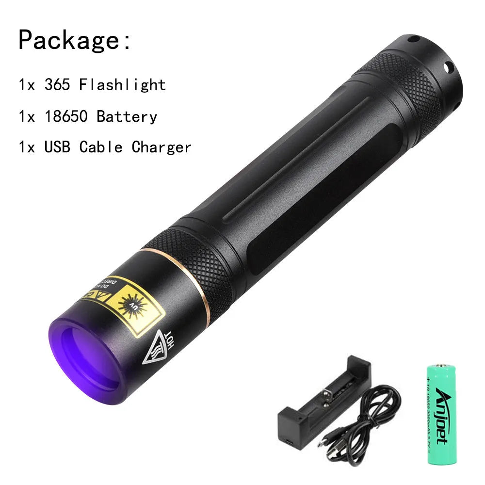 Y36 8006 365nm UV LED flashlight in aluminium alloy with 5W power and 18650 battery option