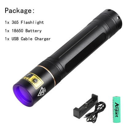 Y36 8006 365nm UV LED flashlight in aluminium alloy with 5W power and 18650 battery option