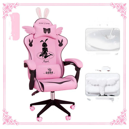 Goddess gaming chair in black or white artificial leather with fixed armrests and optional footrest