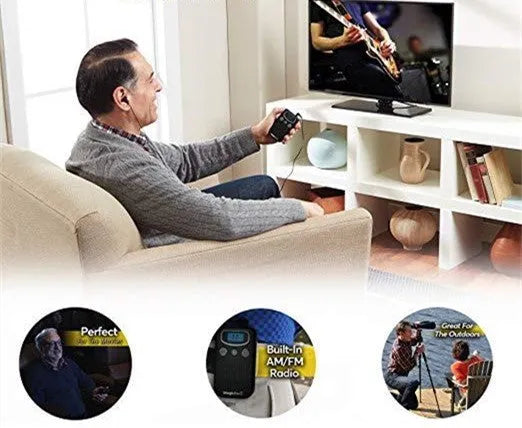 Digital display personal sound amplifier in brilliant colour with handheld FM radio-style design