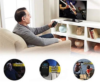 Digital display personal sound amplifier in brilliant colour with handheld FM radio-style design