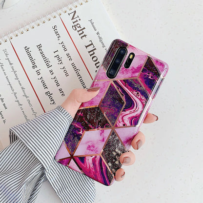 Electroplated marble mobile phone case for Huawei and Samsung smartphones with TPU construction and scratch-resistant finish