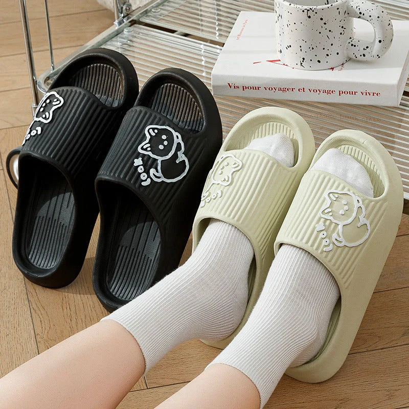 Women's cat design slippers with non-slip EVA sole in various colours