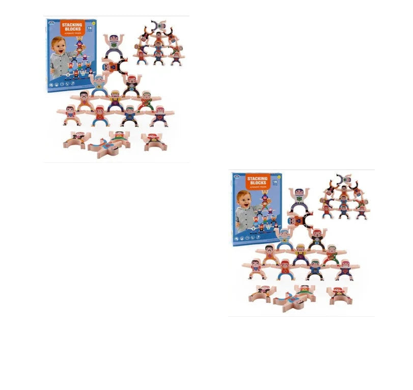 Colourful Cartoon Hercules building blocks with smiling figures and interactive stacking game