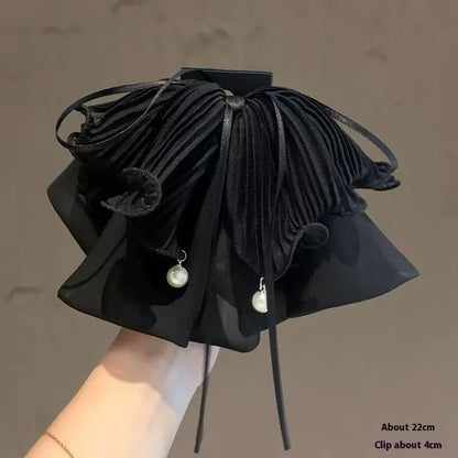 Korean style black chiffon bow ribbon ponytail grip cloth hair accessory