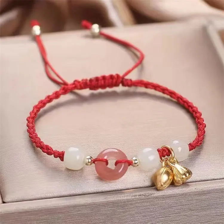 Hetian Jade Peace Buckle Two Shihuan Bracelet in Brown, Yellow, Red or Blue Strap Options with Simple Constellation Design for Women's Wristwear and Casual Jewellery