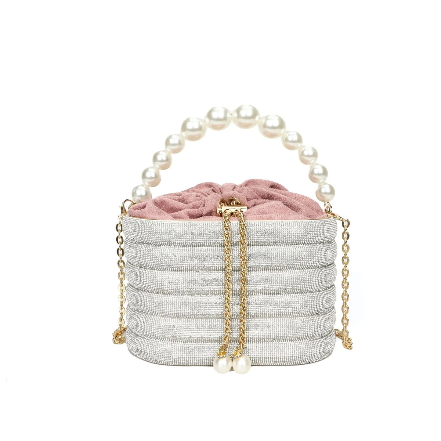 Women's one-shoulder crossbody bag with pearl beading, round shape, and internal zipper pocket in black colour
