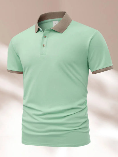 Man's short sleeve Ice Silk polo shirt with a flocking print, shown in multiple colour options.