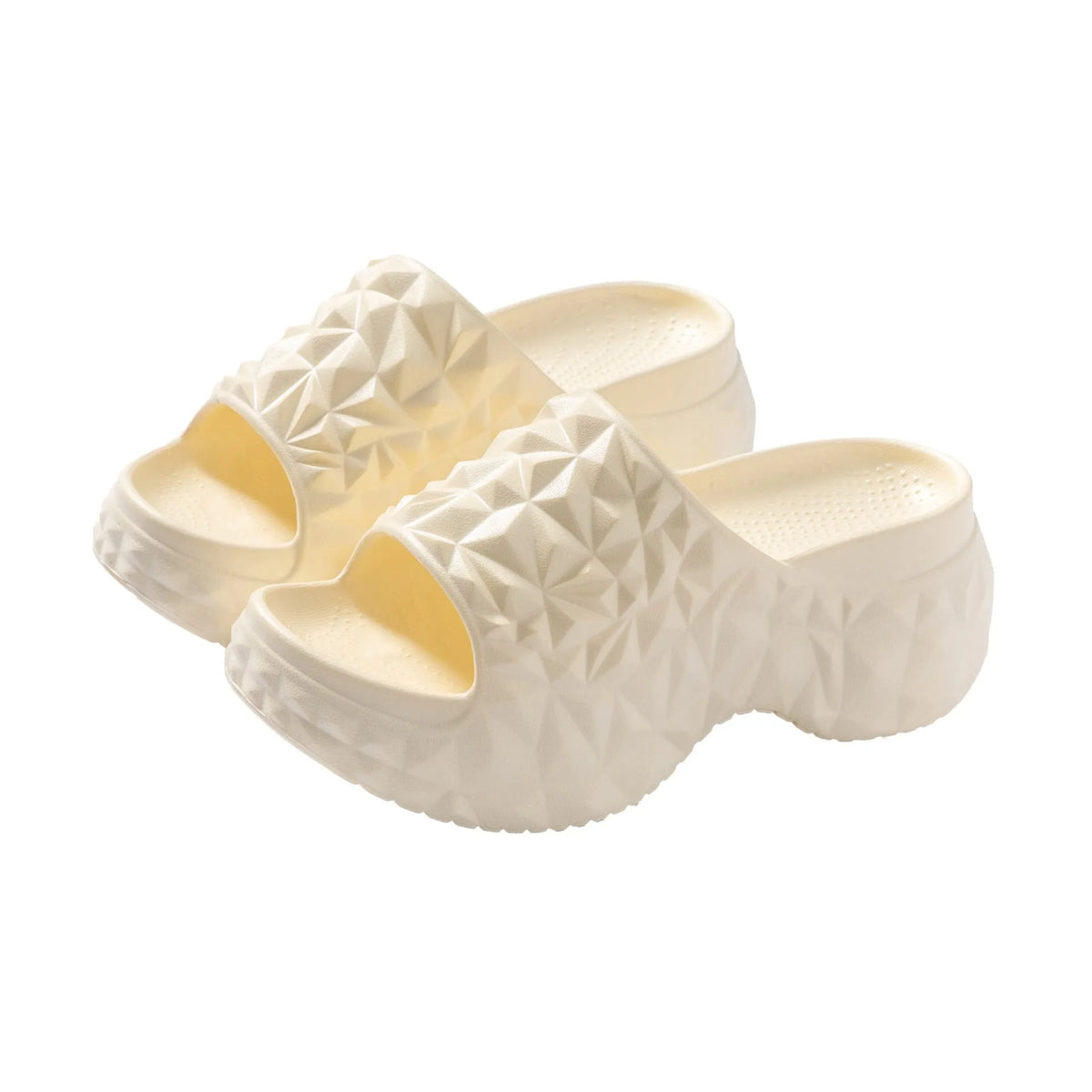 High heel EVA flip flop slippers with thick sole in khaki, black or white colours