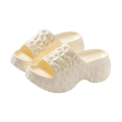 High heel EVA flip flop slippers with thick sole in khaki, black or white colours