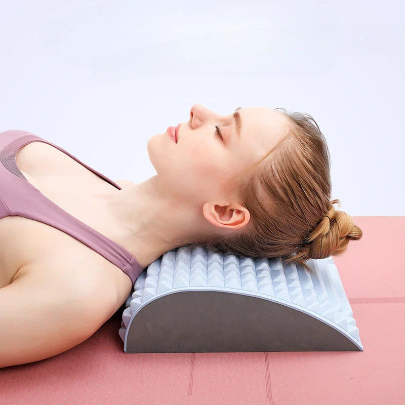Premium back stretcher pillow with acupressure design to relieve neck, lumbar, and sciatica pain