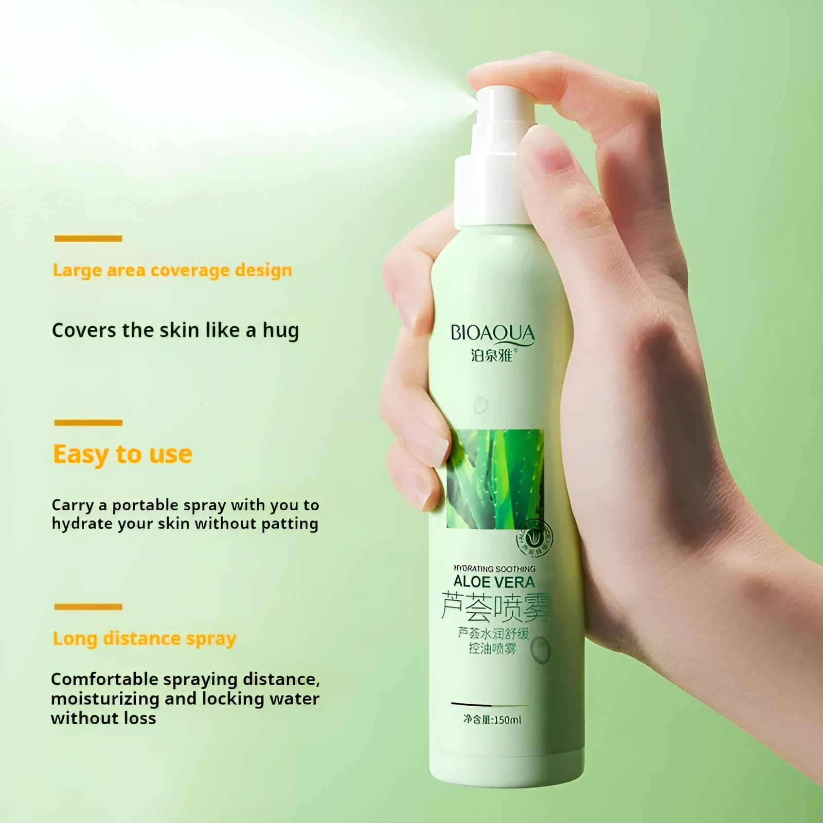 150ml moisturising toner spray bottle with attached spray nozzle for fine mist application