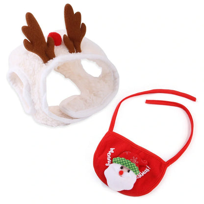 Christmas pet costume in velvet with antlers and bib options for winter warmth