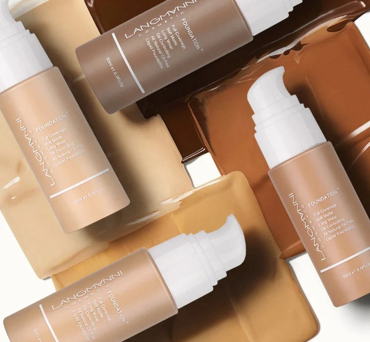 Matte oil control concealer liquid foundation in 30ml container with 13 shade options displayed