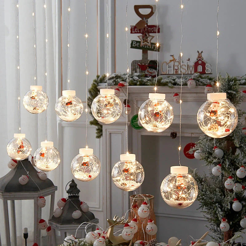 10PCS LED Christmas Curtain Lamp Set with fairy snowman and wishing ball designs for festive decoration
