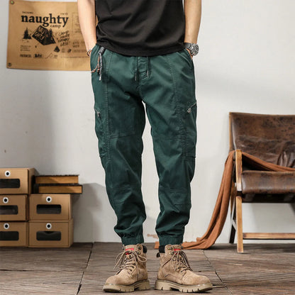 Men's cotton tapered harem trousers with ankle band in black colour