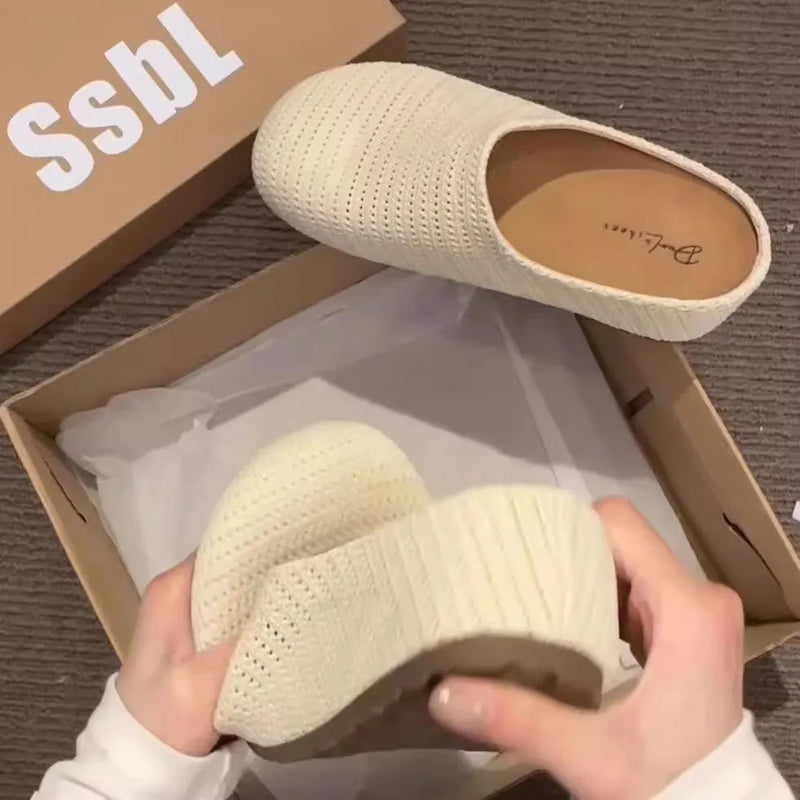 Women's slippers Baotou Boken cloth upper rubber sole non-slip comfortable round toe daily leisure in blue yellow brown beige upgrade versions available in sizes 35 to 40
