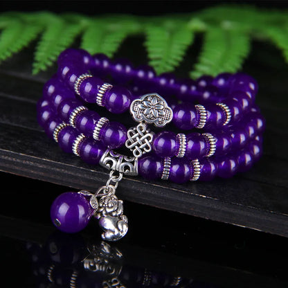 Purple chalcedony bracelet with three circles of beads in ethnic women's style