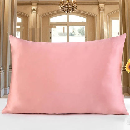 19 M double-sided silk pillowcase in champagne colour showing smooth texture and hem detailing