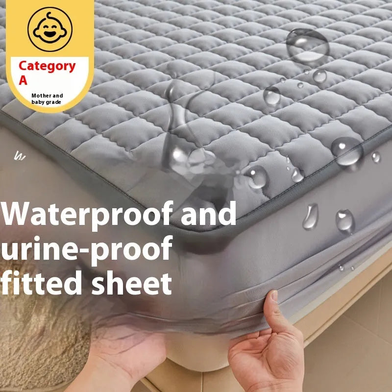 Class A maternal grade waterproof fitted sheet in washed cotton, available in multiple sizes and colours