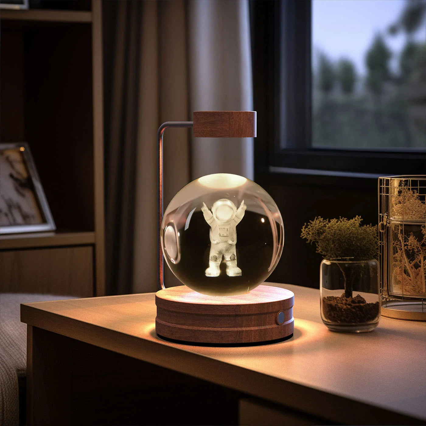 Crystal Ball Cosmic Dinosaur Indoor Night Light with USB Power and Warm Bedside Lighting