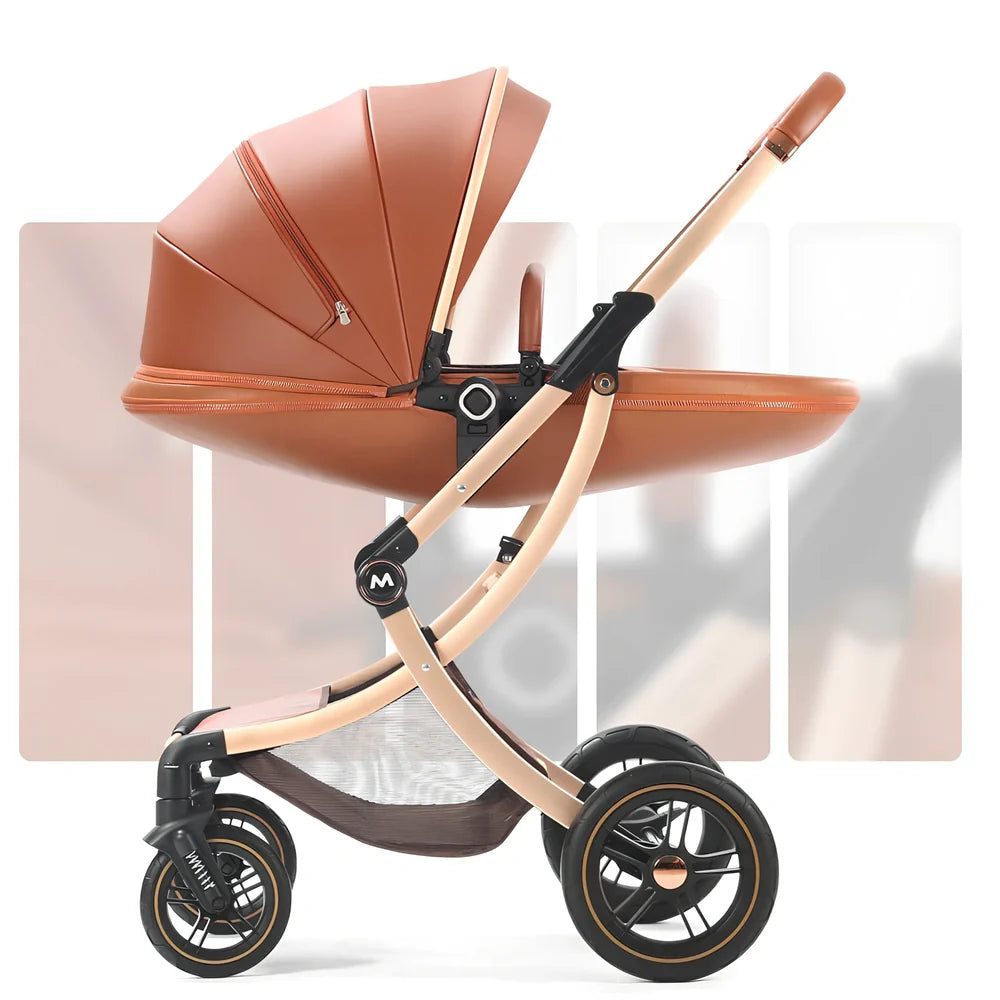 Aluminium baby stroller with reversible seat and storage basket in Caesar Brown colour
