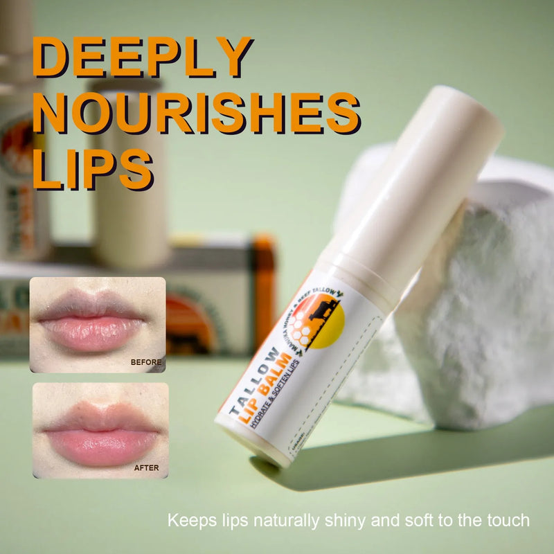 Tallow Lip Balm in 5g Refillable Stick Format with 83mm Length for Natural Lip Moisturisation and Protection in Portable Beauty Tool Design with FP B021 Specification Code