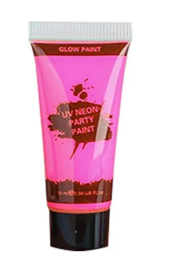 25ml neon face and body paint tubes in red, yellow, green, purple, orange, and pink colours with non-toxic safety