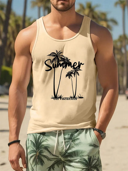 Men's 3D printed sleeveless vest in solid colour Hawaiian style
