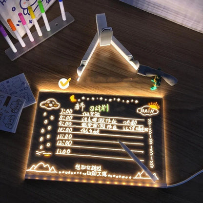 Acrylic DIY Note Board LED Night Light with USB power and colorful pens
