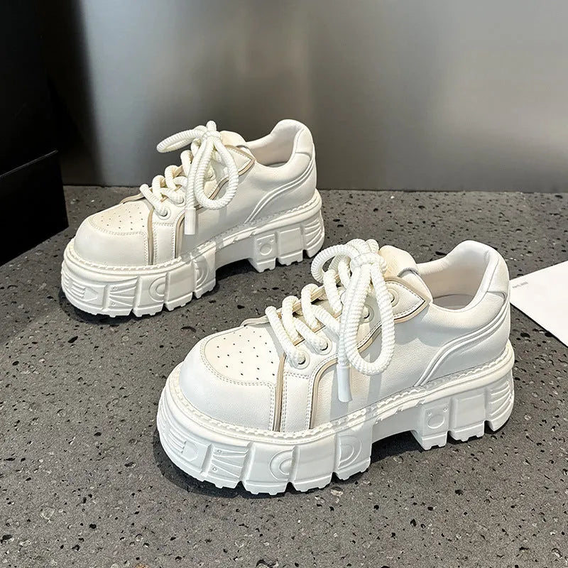 Women's beige and pink full-grain leather casual shoes with a distinctive viscose fabric-covered rubber foam sole.
