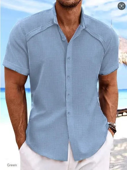 Hawaiian casual short sleeve shirt in solid colour cotton-polyester blend fabric