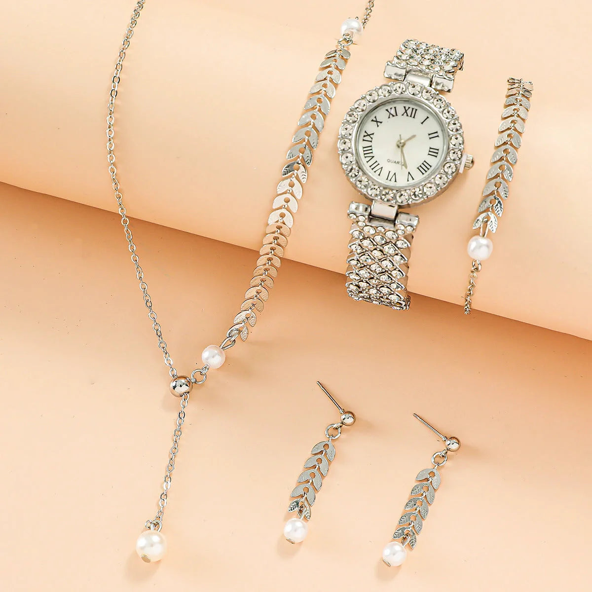 Diamond women's watch with rhinestone quartz bracelet in golden, silver, and rose gold suits