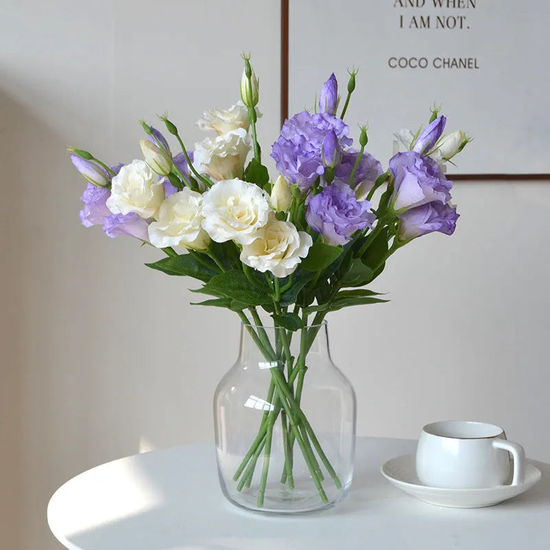 Silk artificial eustoma flower set with three blooms in five colour options for wedding and home decoration