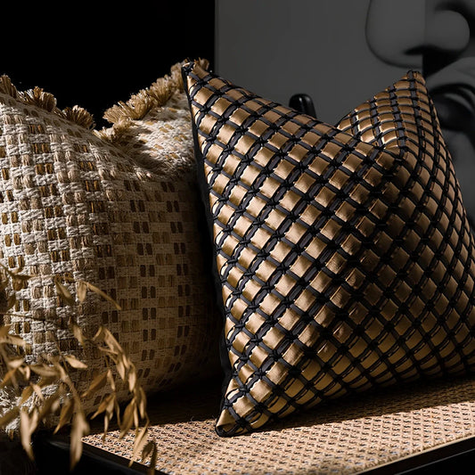 45x45cm vintage woven throw pillow with removable cover on living room sofa