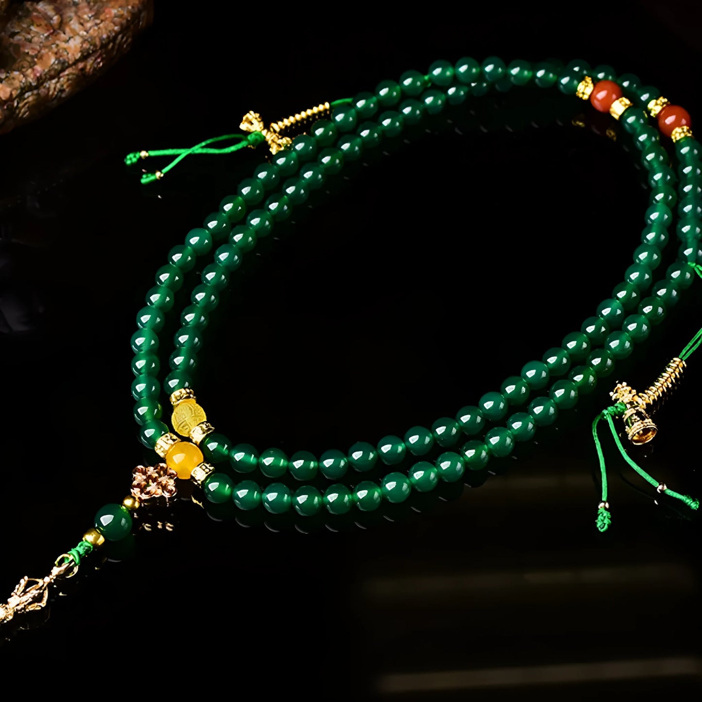 Brazilian natural green agate bracelet in three circle sizes: 6mm, 8mm, and 10mm diameters