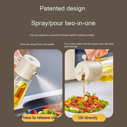 Premium 470mL glass oil sprayer with dual mist and pour functionality, ideal for cooking, baking, and grilling