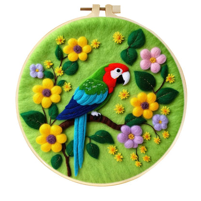 Round three-dimensional embroidery kit with linen fabric, wool felt pieces, and embroidery frame for 20x20 cm blanket painting