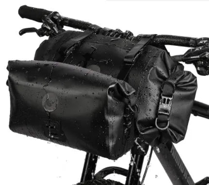 Multifunctional bicycle front handlebar bag in black, grey or blue, 1680D polyester, 3L capacity, 25cm x 8.5cm x 13cm.