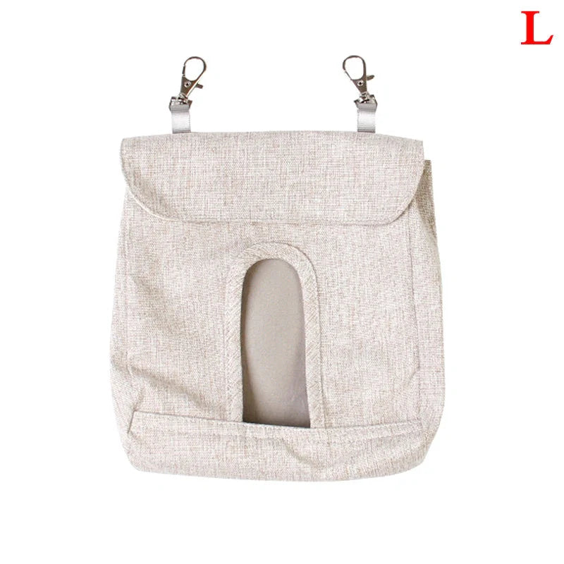 Durable cloth feed bag for small pets including rabbits, guinea pigs, and hamsters in grey and blue.