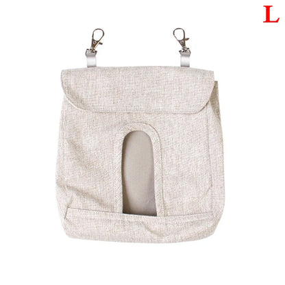 Durable cloth feed bag for small pets including rabbits, guinea pigs, and hamsters in grey and blue.