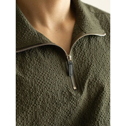 Men's loose-fit cedar green short-sleeve t-shirt made from ice silk polyester fabric.