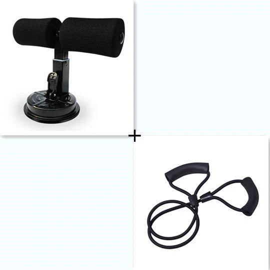 Compact sit-up strength trainer with steel springs and foam padding for home fitness