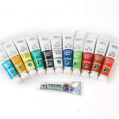 Gouache paint set with multiple coloured tubes in 12, 18, or 24 colour configurations
