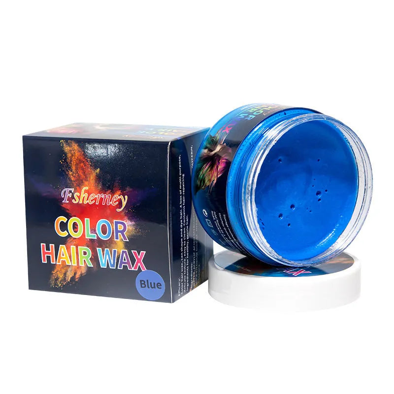 120g hair styling clay container showing colour options including blue, green, purple and other shades