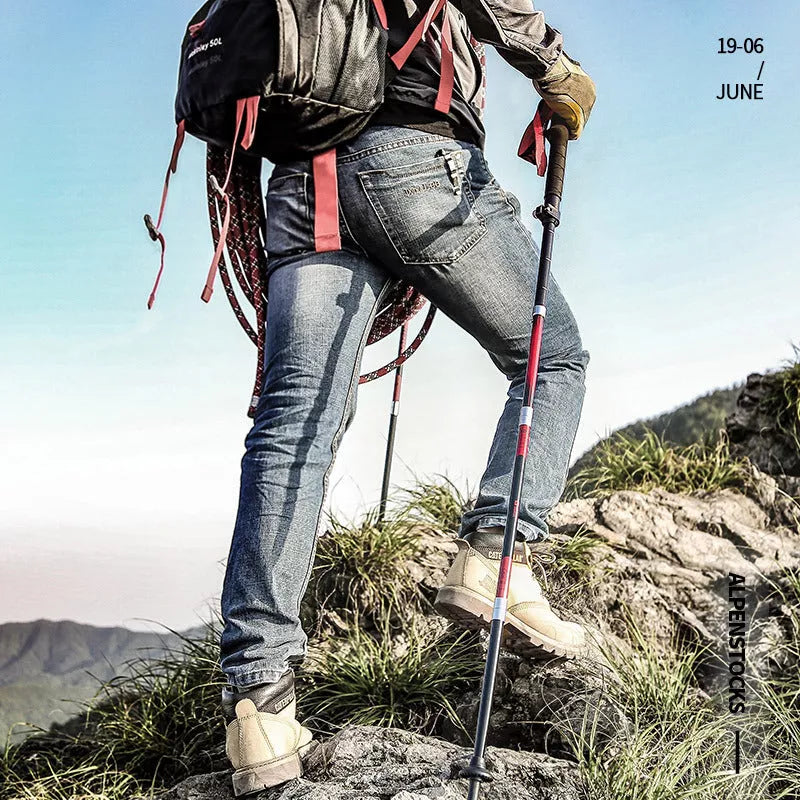 Ultralight carbon trekking poles with adjustable sections and tungsten tips for hiking