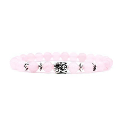 Unisex amethyst bracelet with a detailed Buddha head charm in one of five gemstone colours.